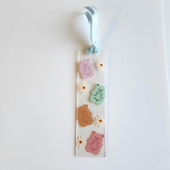 Gummy Bear Print Funny Bookmark Ribbon Bow Clear Acrylic Coquette Bookish Gift - Picture 6 of 13